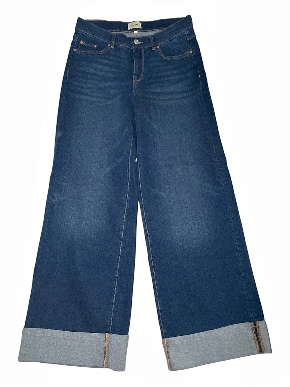 DL1961 Hepburn Wide Leg Boardwalk Cuffed Wide Leg Cuffed Jeans Blue Waist 28